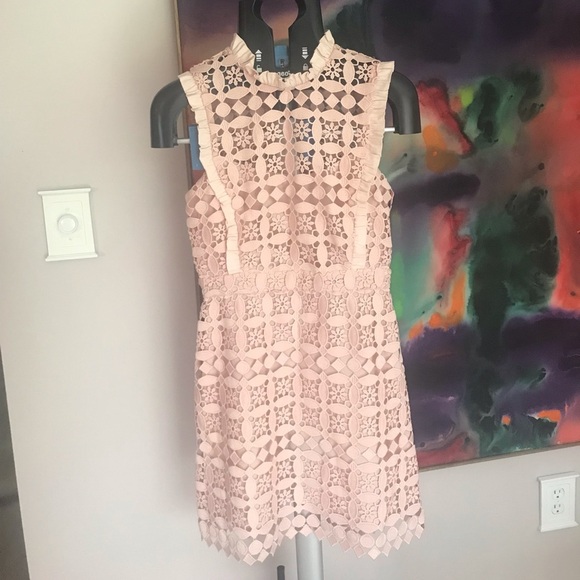 Sandro Paris dress lace cut out pastel peach needs new zipper MSRP $495 … - Picture 3 of 17